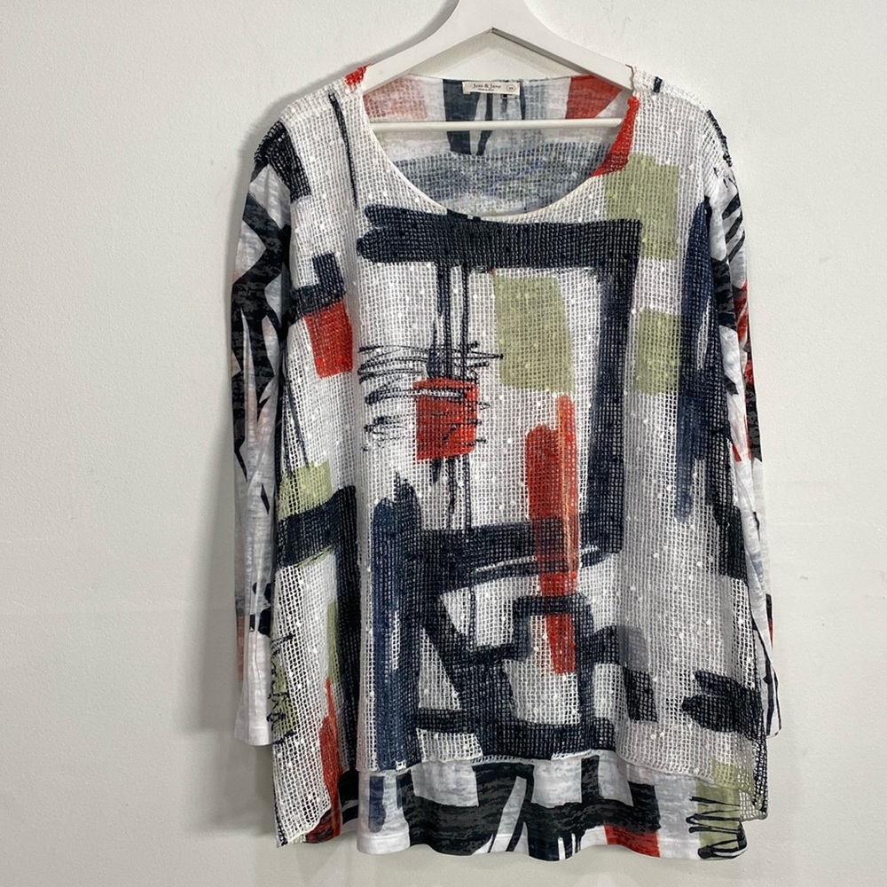 Jess & Jane 2X Top Boho Geometric